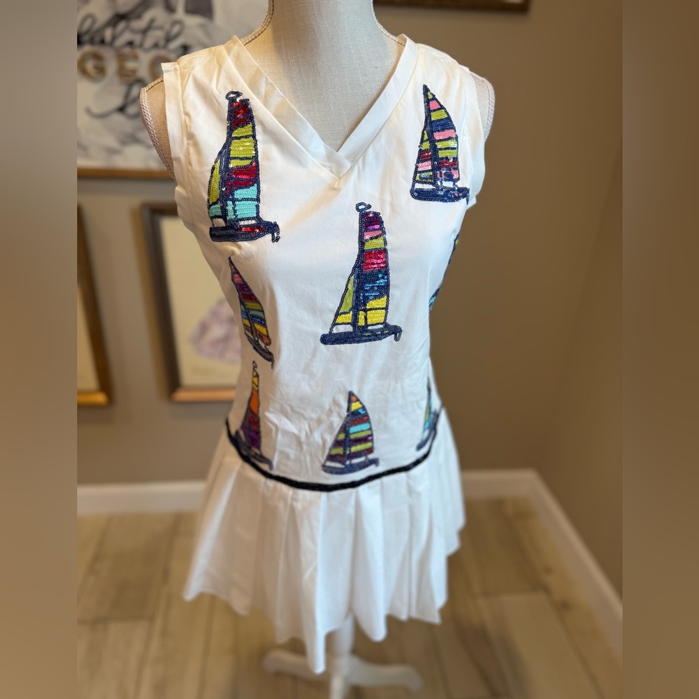 New! QUEEN OF SPARKLES Pleated Sailboat Tank Midi Dress - Picture 5 of 10